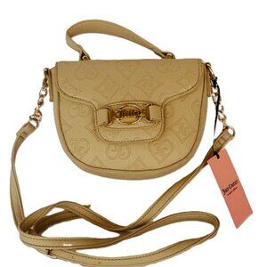 Juicy Couture Beige Embossed Logo Crossbody Bag with Gold Buckle Accent